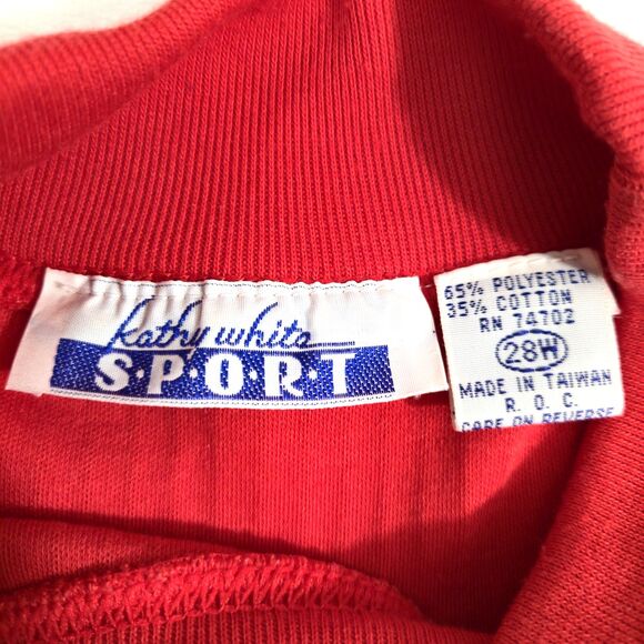 Vintage KATHY WHITE SPORT Red Ribbed Tank Top 28W Sleeveless Mock Neck Collar - Picture 5 of 5